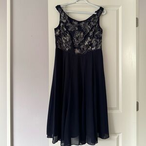Monsoon navy Dress with Silver Floral Embroidery